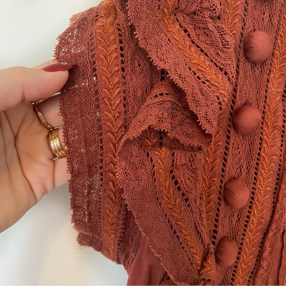 SEA New York Boho Dress Lace Pom Poms Clay Red Brown size 0 - Picture 3 of 10